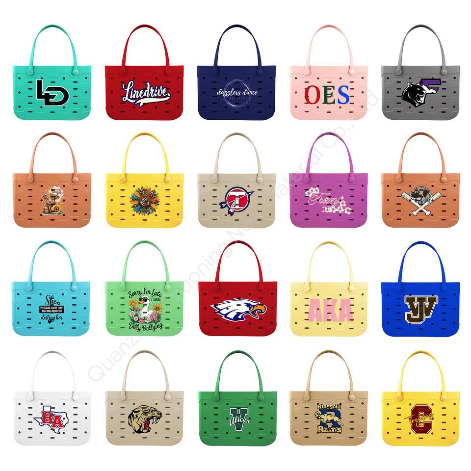Custom Printed EVA Beach Tote Bag Christmas Quick Dry Waterproof EVA Handbag With Charms for Holiday Beach Party