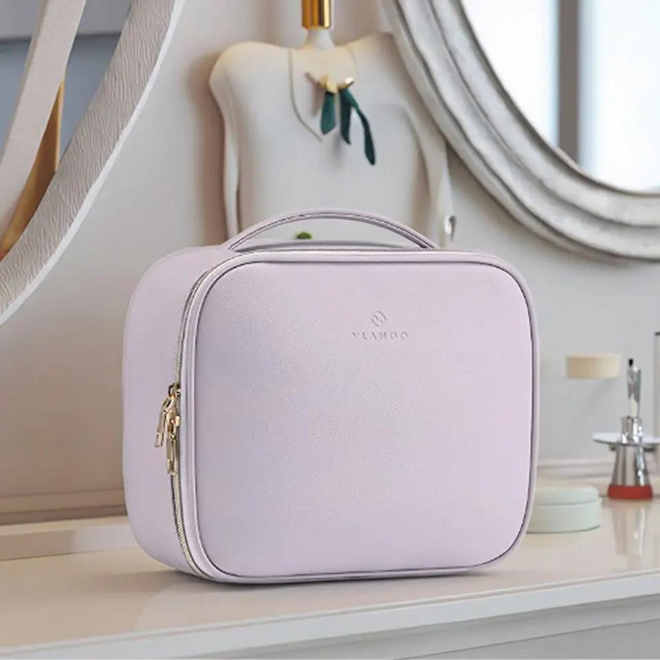 PU Leather Makeup Organizer Cosmetic Bag with Dividers