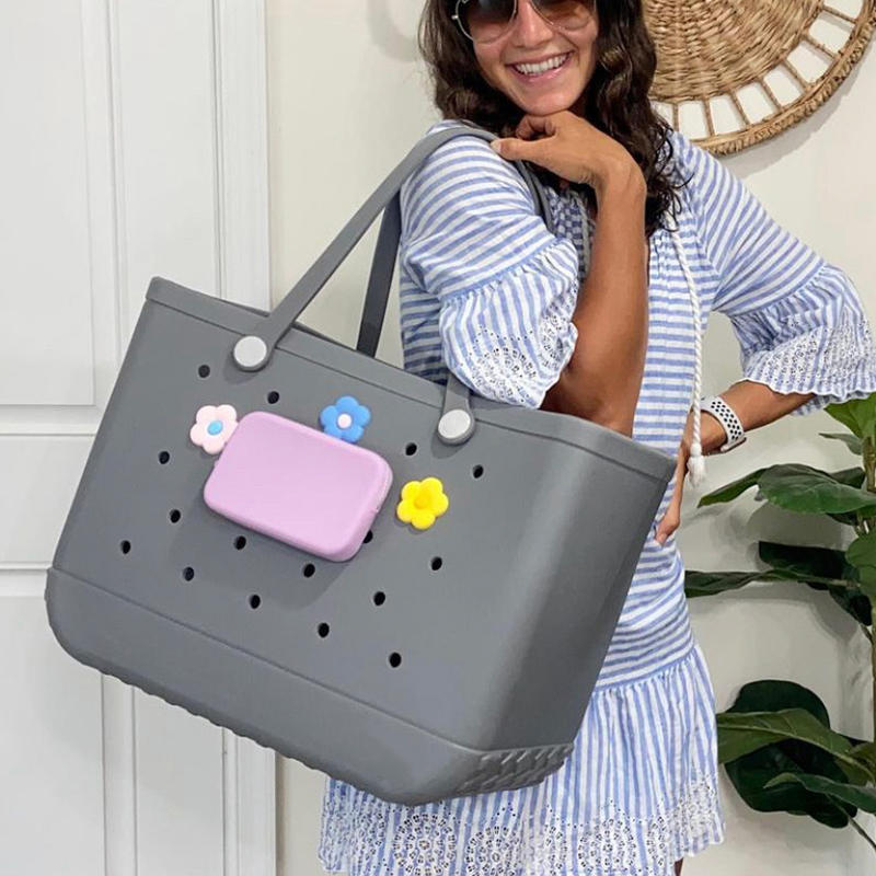 Women Solid Color EVA Tote Bag Ladies Casual Handbag Two Handles Open Closure Waterproof Reusable Shopping Travel Beach Bag