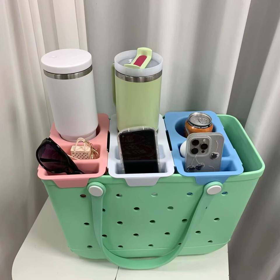 Multi Slot EVA Organizer Insert for Beach Bags Accessories Waterproof Detachable Topper Tray with Phone Holder and Drink Storage